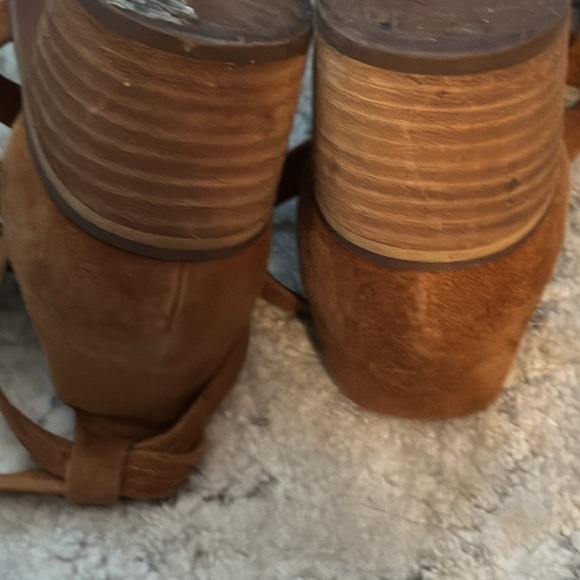 Steve Madden Rizzaa Cognac Suede Leather Heeled Sandals ankle straps Sz 6.5 - Picture 11 of 13